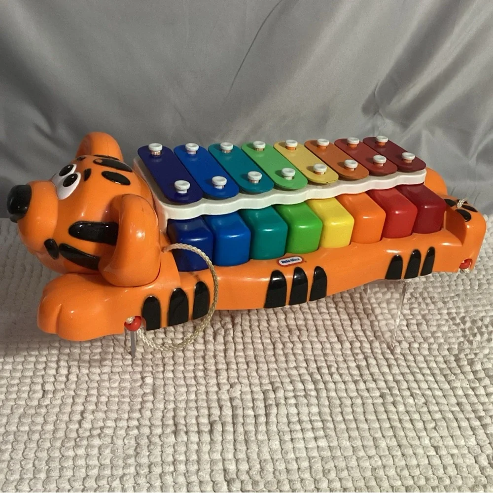 Little Tikes Orange Tiger Xylophone Piano Toy with Attached Red Sticks VGUC